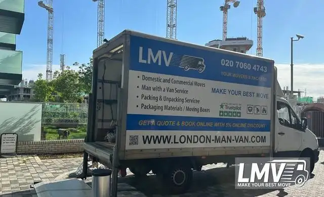 UK movers carrying furniture and boxes during a nationwide removal from London